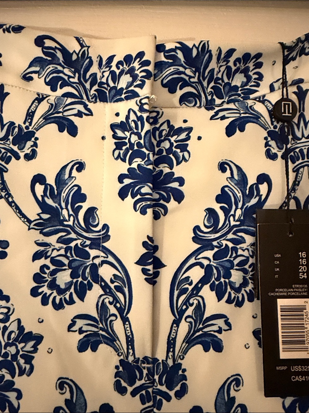 Elie Tahari Runway Collection Blue and White Damask Print Pants. Size 16 NWT - Picture 4 of 6